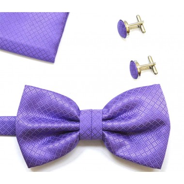 Set papion, batista si butoni liliac simplu 1574